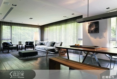 落地窗、石材、原木