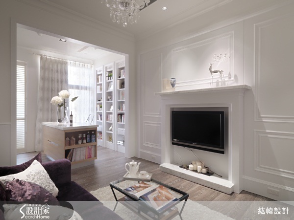 新古典、中島、吧檯、文化石、壁爐