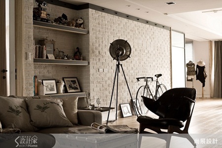 Loft、自然、文化石、梧桐木