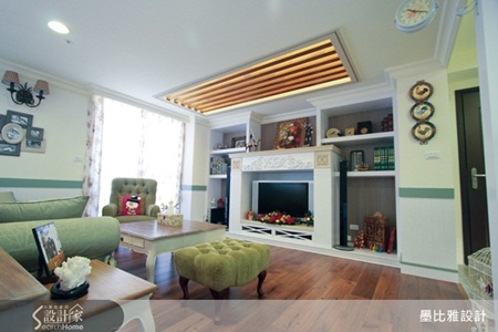 鄉村風、壁爐電視櫃、線板、格柵式天花板