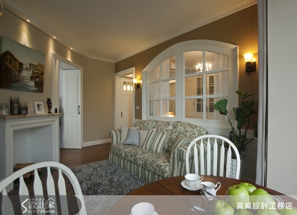 :鄉村風、美式鄉村風、小坪數、線板、壁爐、格子窗、文化石、吧台