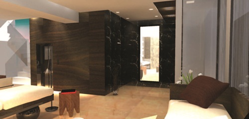 踏著柚木實木梯階走進一樓，色調清雅的空間令人感覺沉