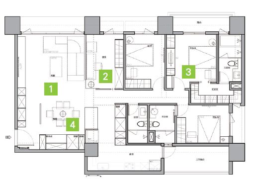 禾築設計運用中性灰色調、木質工法及穿透材質，並使用