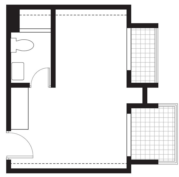 這戶小住宅原始挑高約為3米6，除了浴室外，並沒有任何