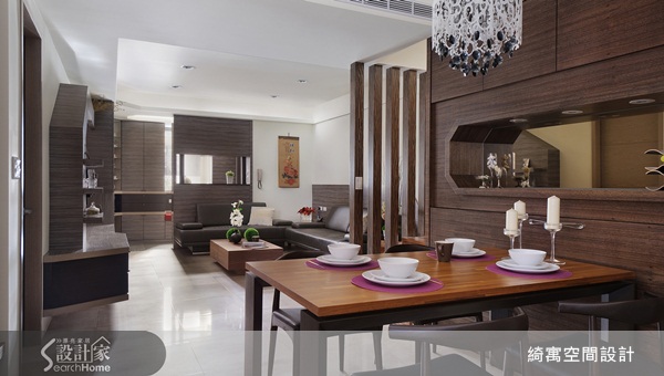 綺寓空間設計利用深色沉穩的木作搭配簡潔線條的設計,