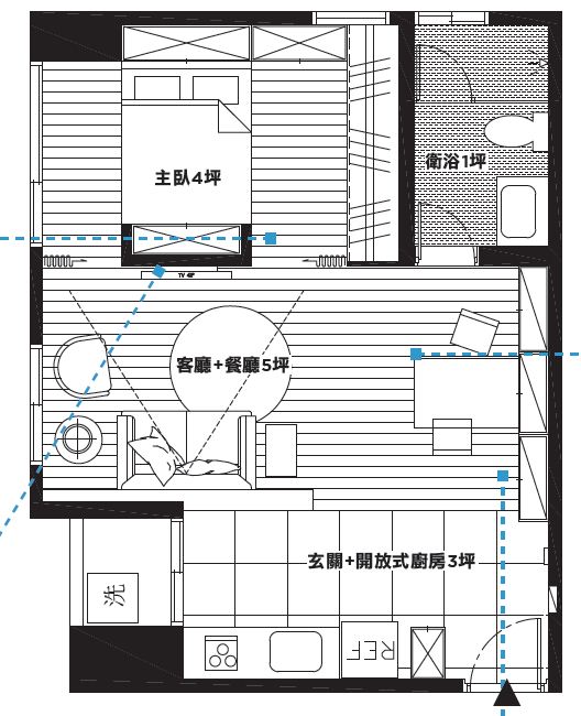 只有13坪的房子，卻隔成2房1廳，讓小坪數顯得更小。考