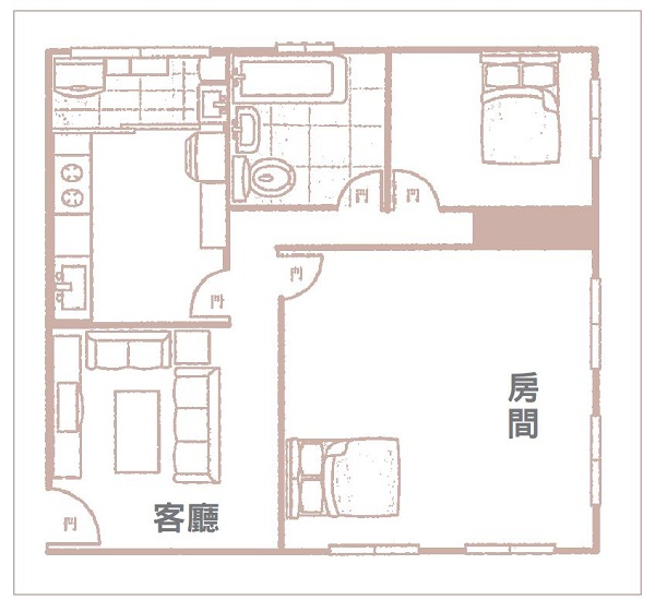 客廳是全家人聚集活動的重心，因此空間理應佔較大坪數