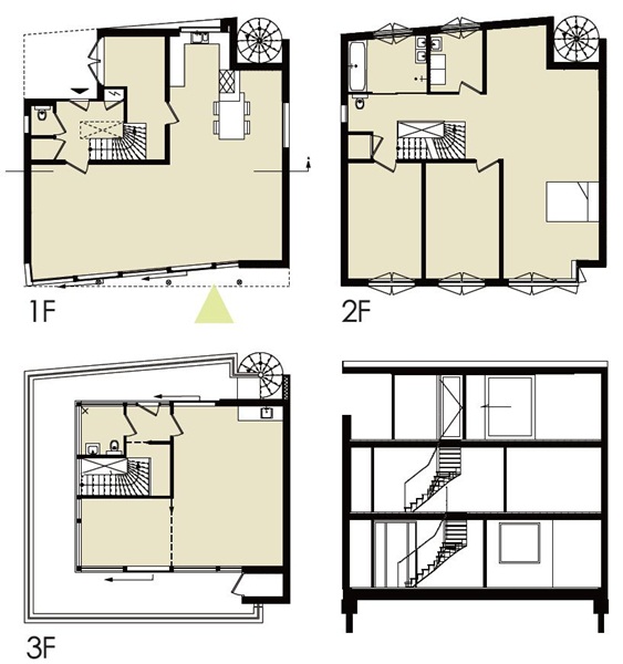 本案為一棟3層樓的房子，結合了住家與工作室，1樓作為