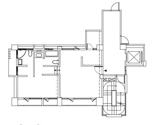 工作室保有既留的4.05米挑高，與客廳之間以開放式鐵件
