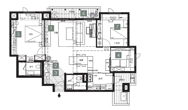 禾築國際設計將格局全面重整,深色水平地坪搭配淺色立
