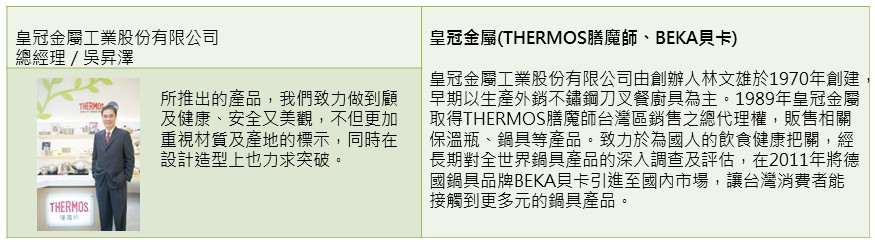 皇冠金屬長期致力於為國人的烹調鍋具把關,在「漂亮家