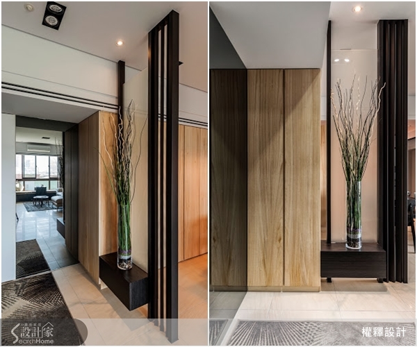 開放式客餐區設計與用餐空間整面的木質牆,一再突顯「