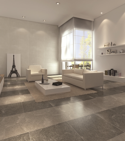 海岩數位噴墨石板磚以60x60cm尺寸為主，取自天然石材