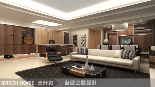 用溫潤的木作地板及木作櫃體來表達自然的概念，原木家