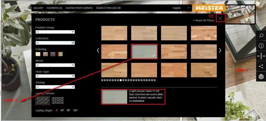 沒辦法選擇要那一種建材嗎？按下【對比鍵】在【橘鍵】處點開，選擇另一顏色後，選X關掉彈跳視窗，兩種花樣可同時比對。