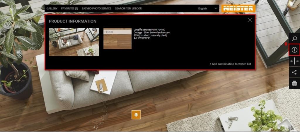 按下【便利資訊鍵】，建材的型號、款式、色號等相關資訊都清楚羅列。