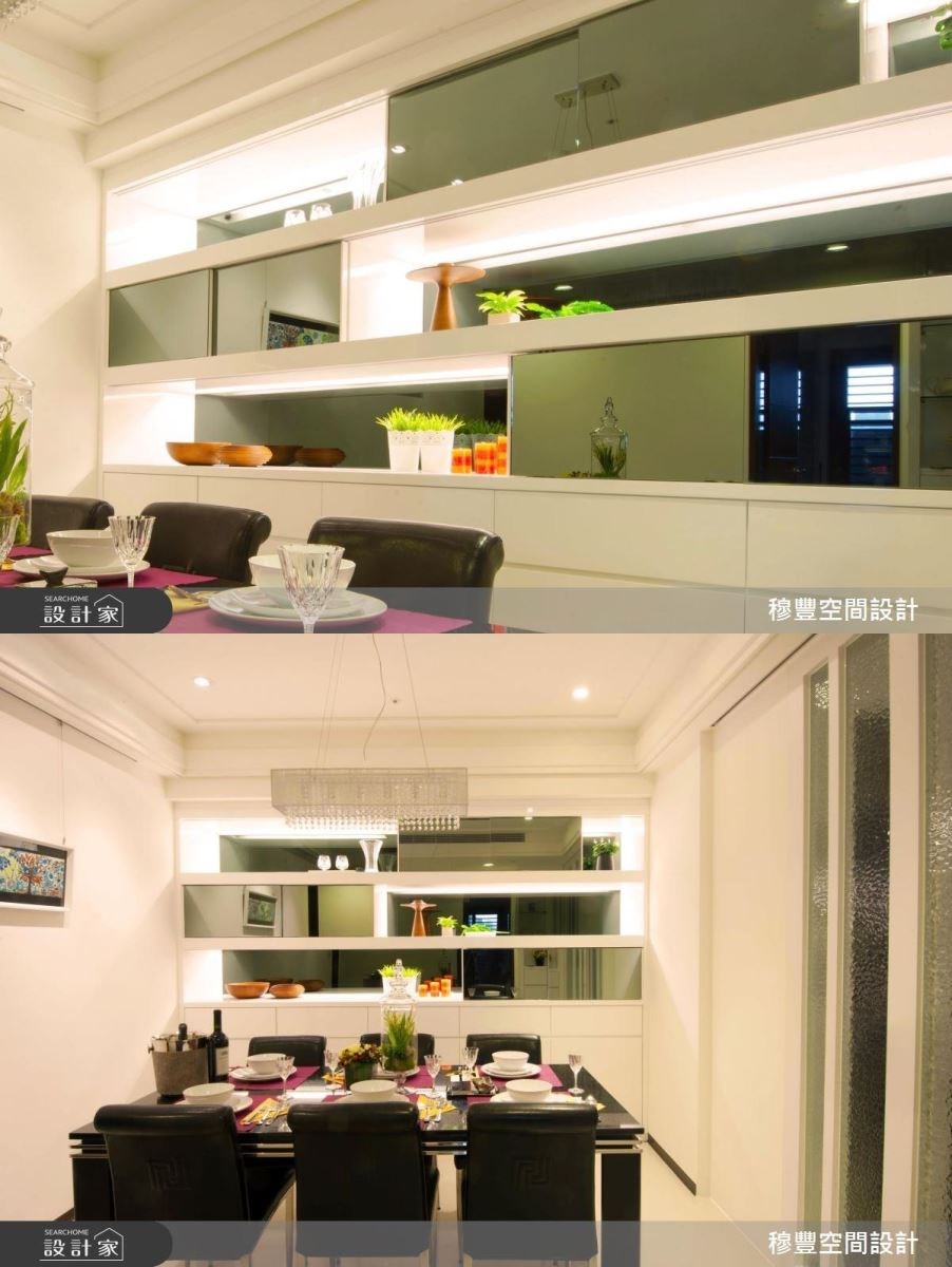 餐廳區域以茶鏡點綴裝飾,也是一種營造展現視覺層次的方式。 餐廳區域以茶鏡點綴裝飾,也是一種營造展現視覺層次的方式。