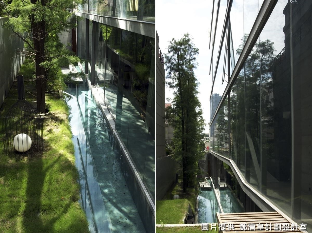 延伸往上，設計師用「都會人心中缺乏的那塊綠」概念，設計狹長狀綠色草坪，成為散步的步道，充滿放鬆紓壓的氣息。