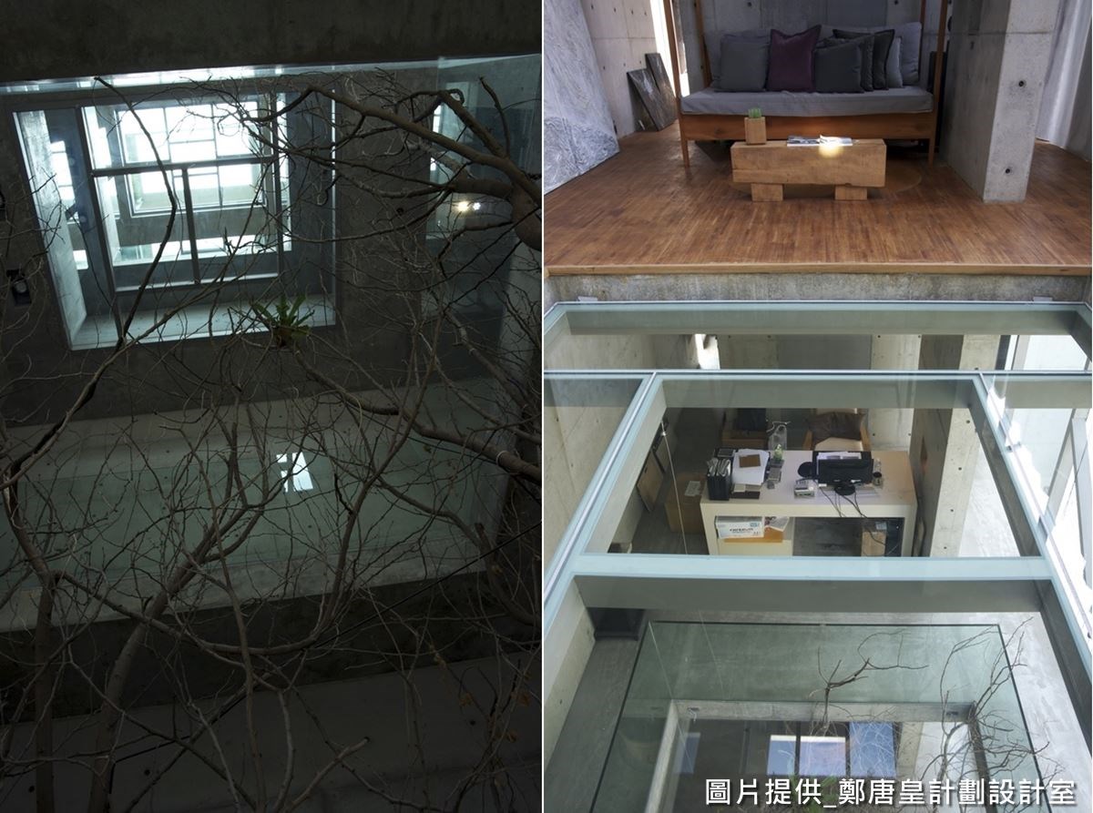 建築物的高樓層有著天井設計，可從上往下看見貫穿建築物的大樹，並賞覽底部景色。