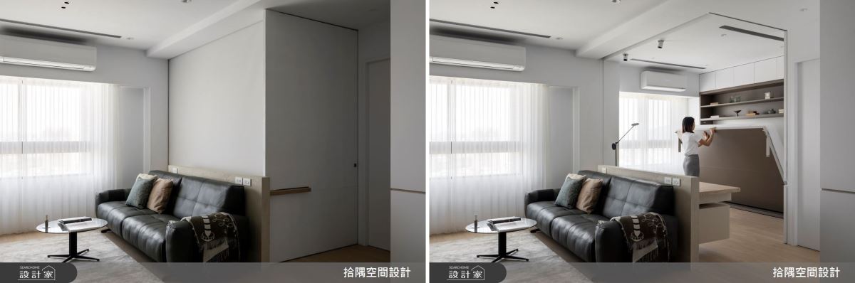 書房藉由開放式設計，結合半高牆及書桌，打造放大空間感，考量空間獨立性，更精心增設拉門及電動捲簾，保留空間隱私。