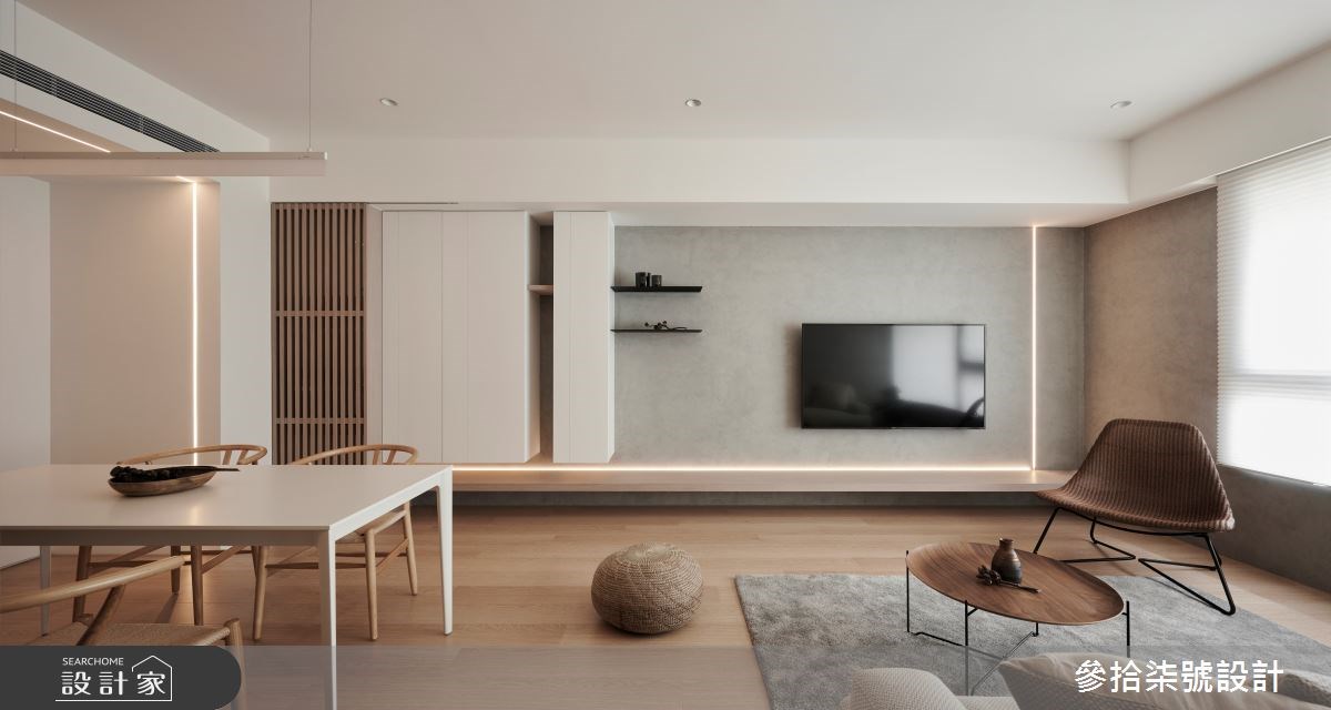 漫步於 27 坪的人文禪風居所，淺灰色調瀰漫著柔和寧靜