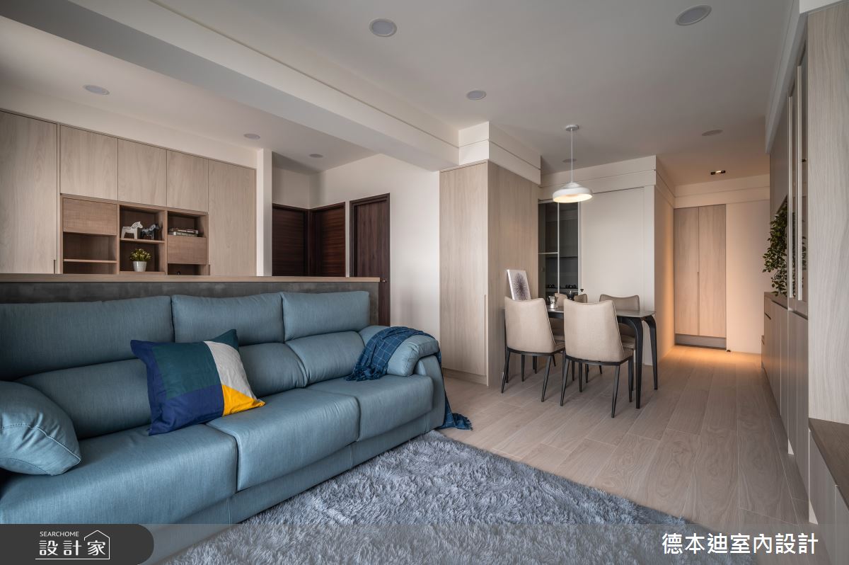 室內20坪的預售屋,梁柱較為明顯,設計師運用設計手法