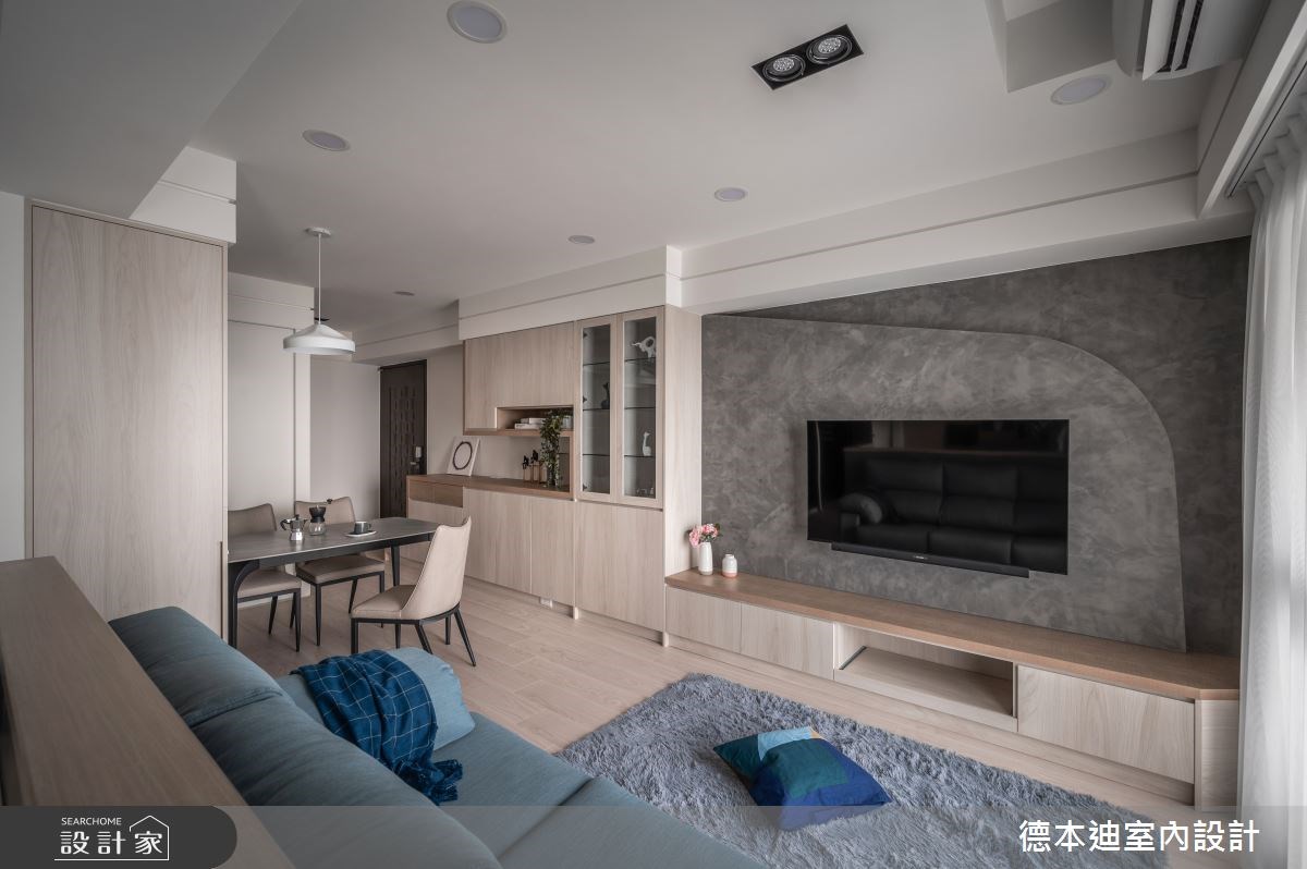 室內20坪的預售屋,梁柱較為明顯,設計師運用設計手法