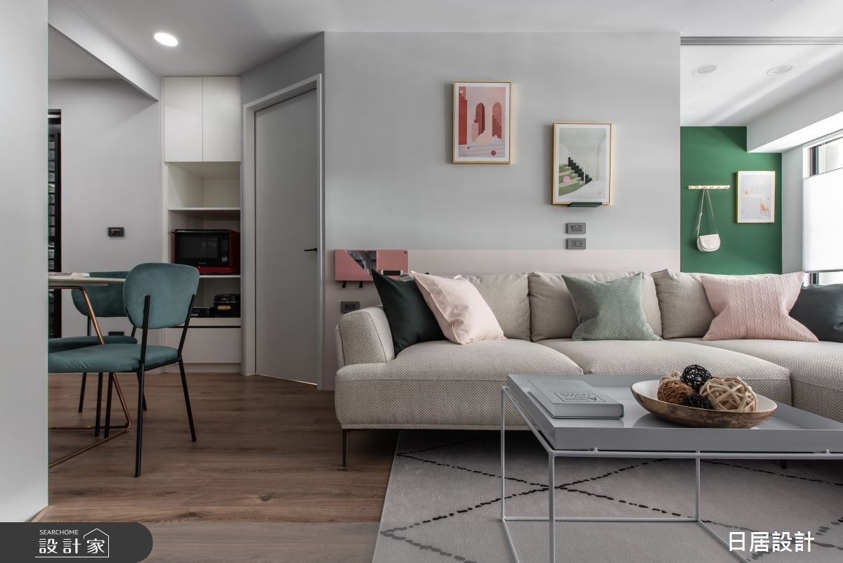 18坪混搭風的三房兩廳新成屋，屋主喜歡粉紅色，但因為