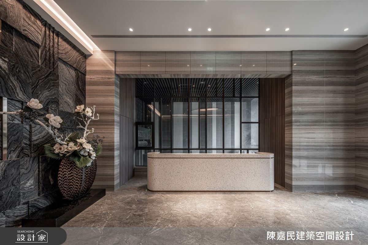 此案為腹地寬廣的350坪建案公設，陳嘉民建築空間設計 