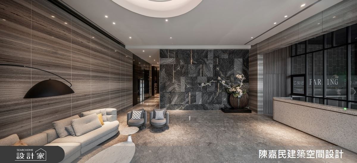 此案為腹地寬廣的350坪建案公設，陳嘉民建築空間設計 