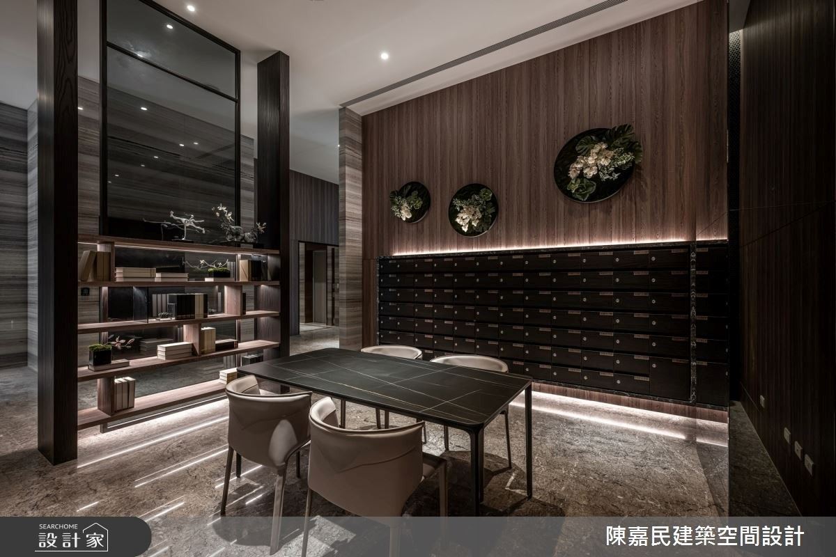 此案為腹地寬廣的350坪建案公設，陳嘉民建築空間設計 