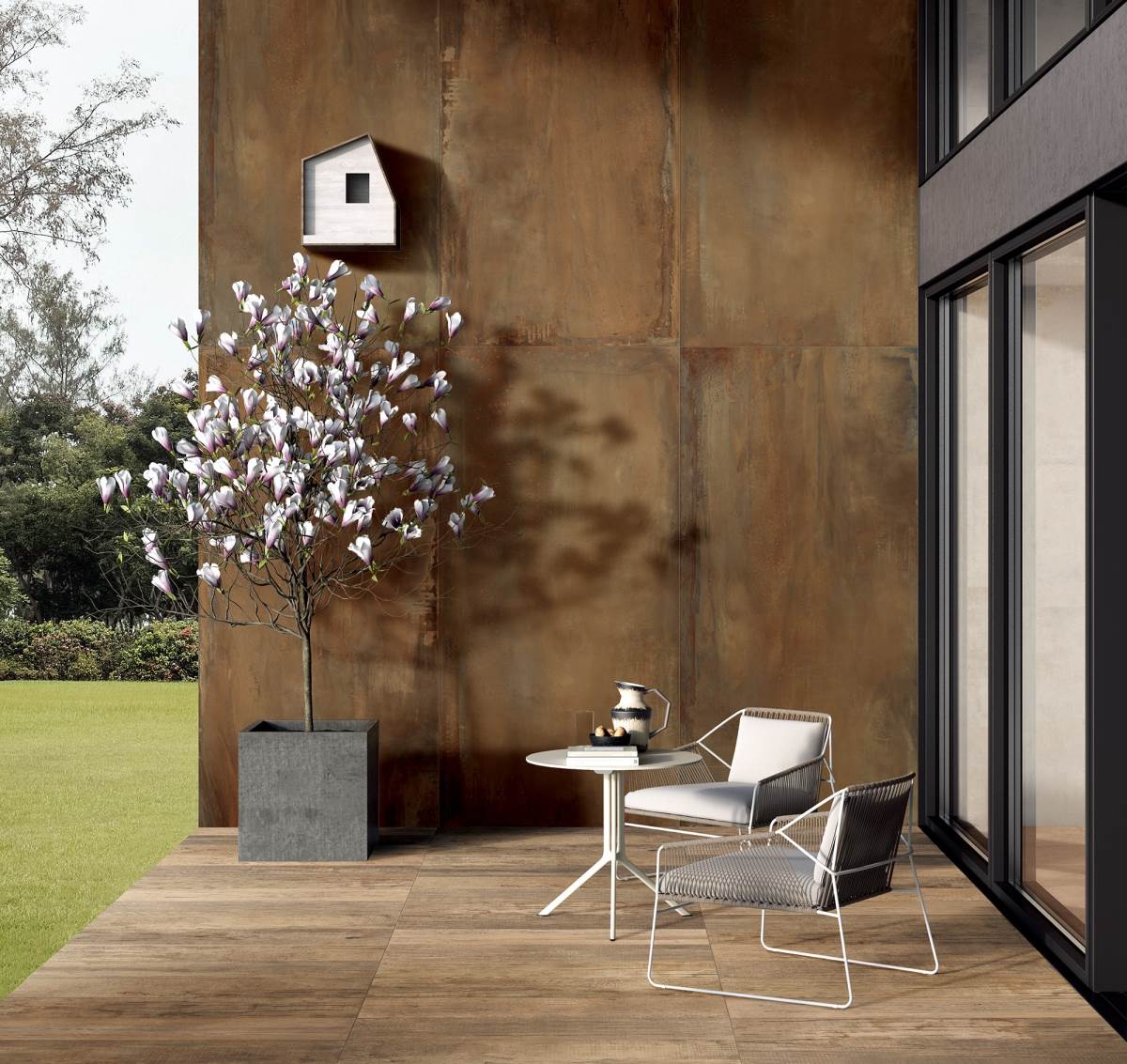 自然面的磁磚可以打造出彷彿石材一般的天然紋理。