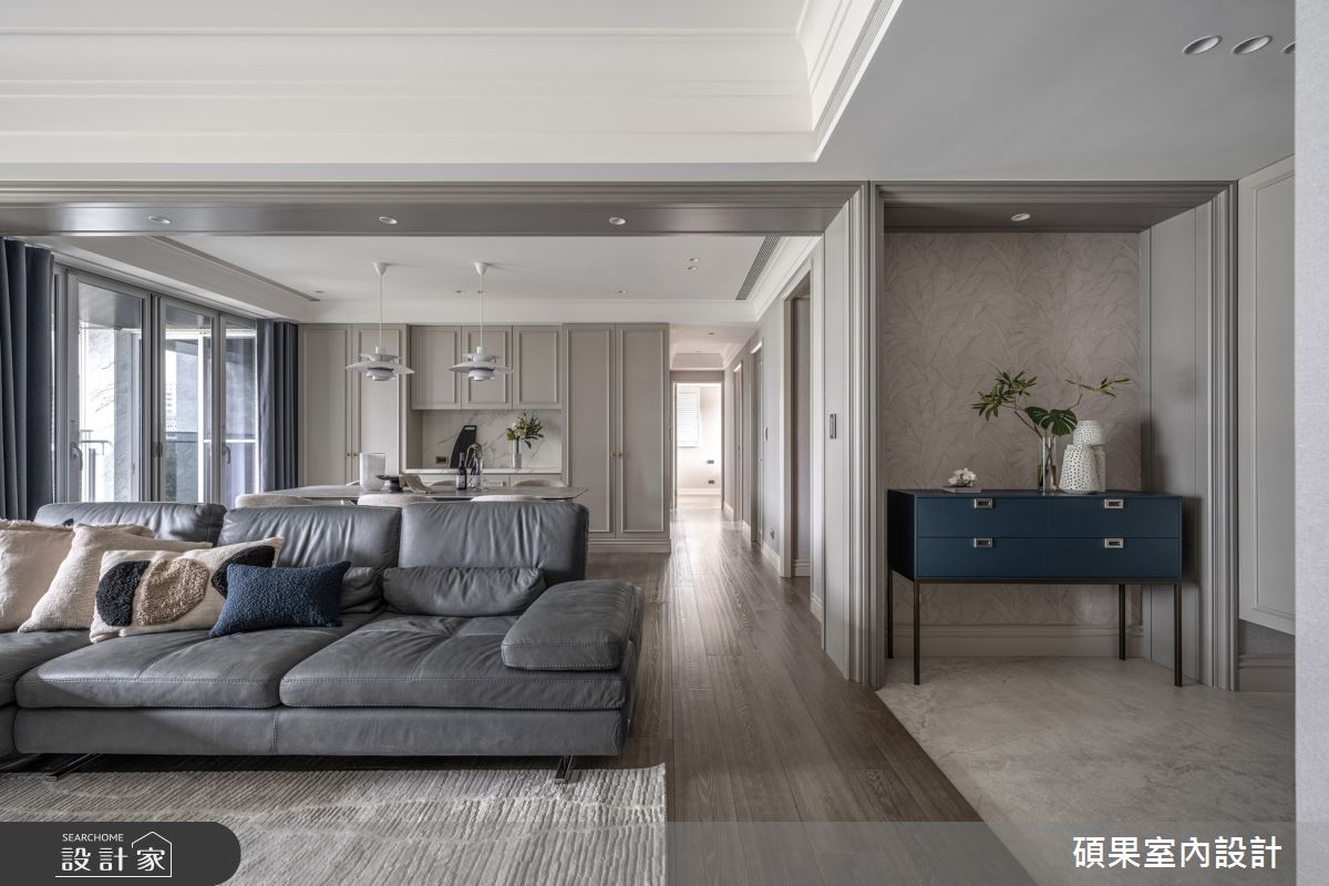 40坪3房2廳的新成屋為輕美式風格，原始格局不方正、動