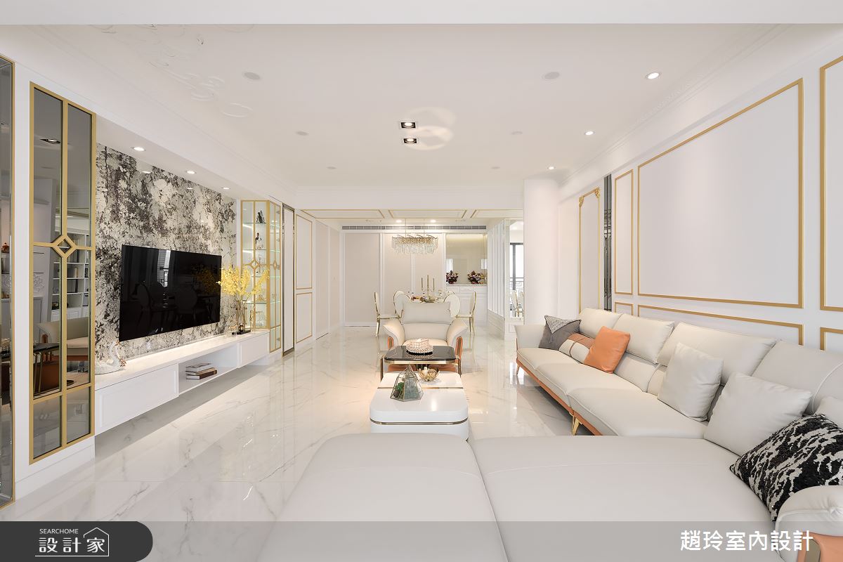 85坪的毛胚屋透過設計師解決風水與樑柱問題，整合裝潢