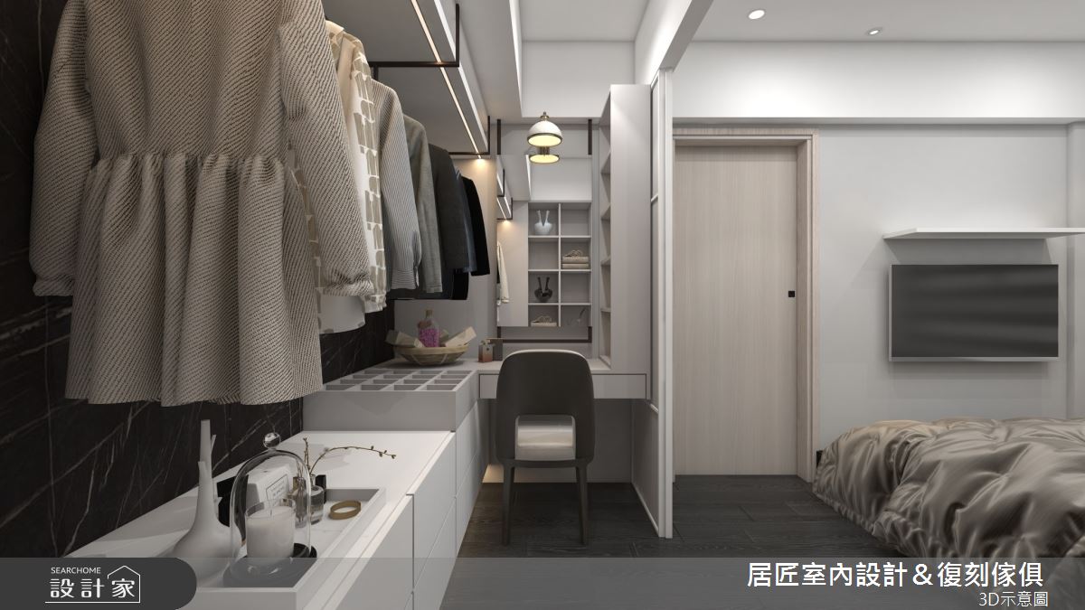 僅 14 坪的生活空間為長形格局，開放規劃盡可能拉開生