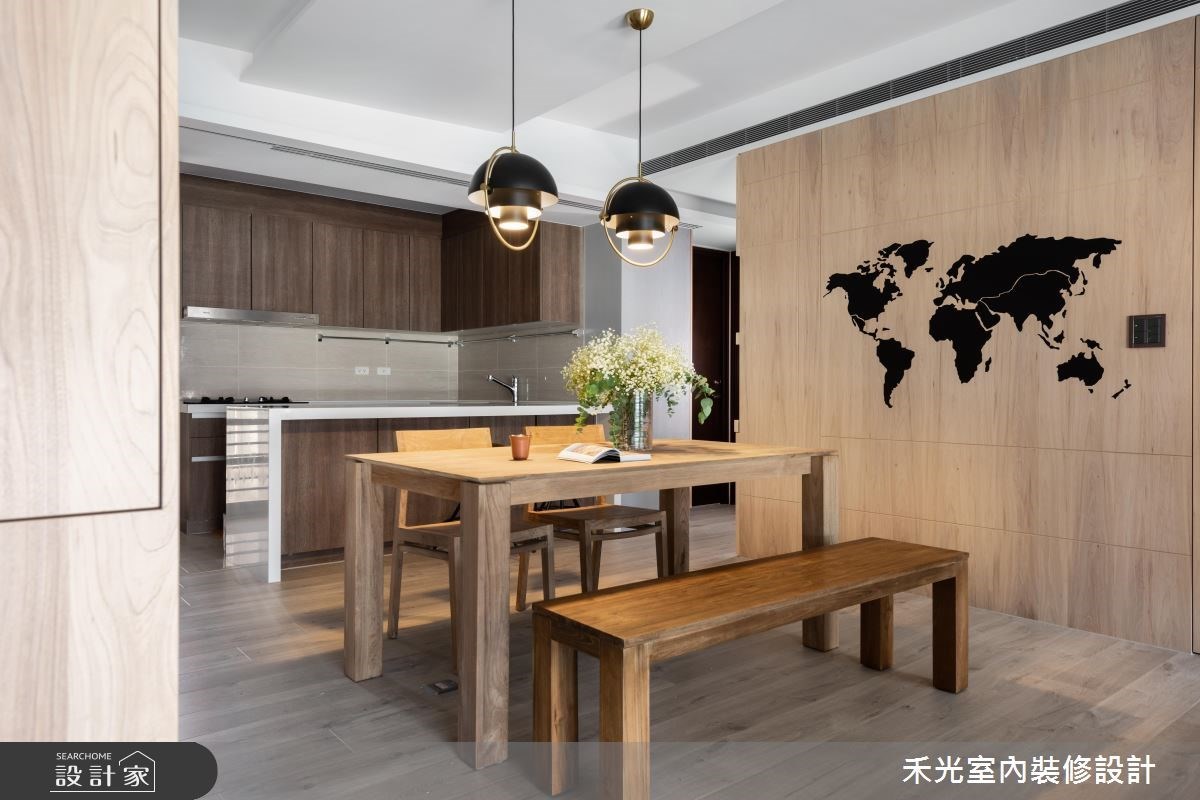 在 36 坪休閒風居家中,設計師在溫潤舒適的生活氛圍中