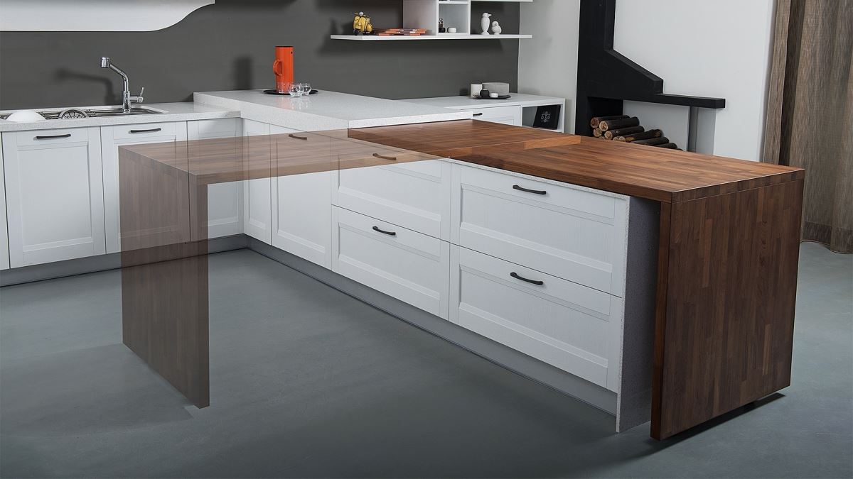 經典的美式線板風格下,拉菲 LAFITE 系列的旋轉桌不只是料理台和餐桌的延伸,還能當作辦公桌使用,將靈活的機能植入生活,因應每個住宅以及屋主需求。