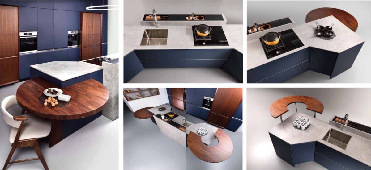 五角造型櫥台在設計上不僅視覺讓人耳目一新,其設計也更符合人體工學,透過每一次的使用體會到歐洲廚具細膩的設計。