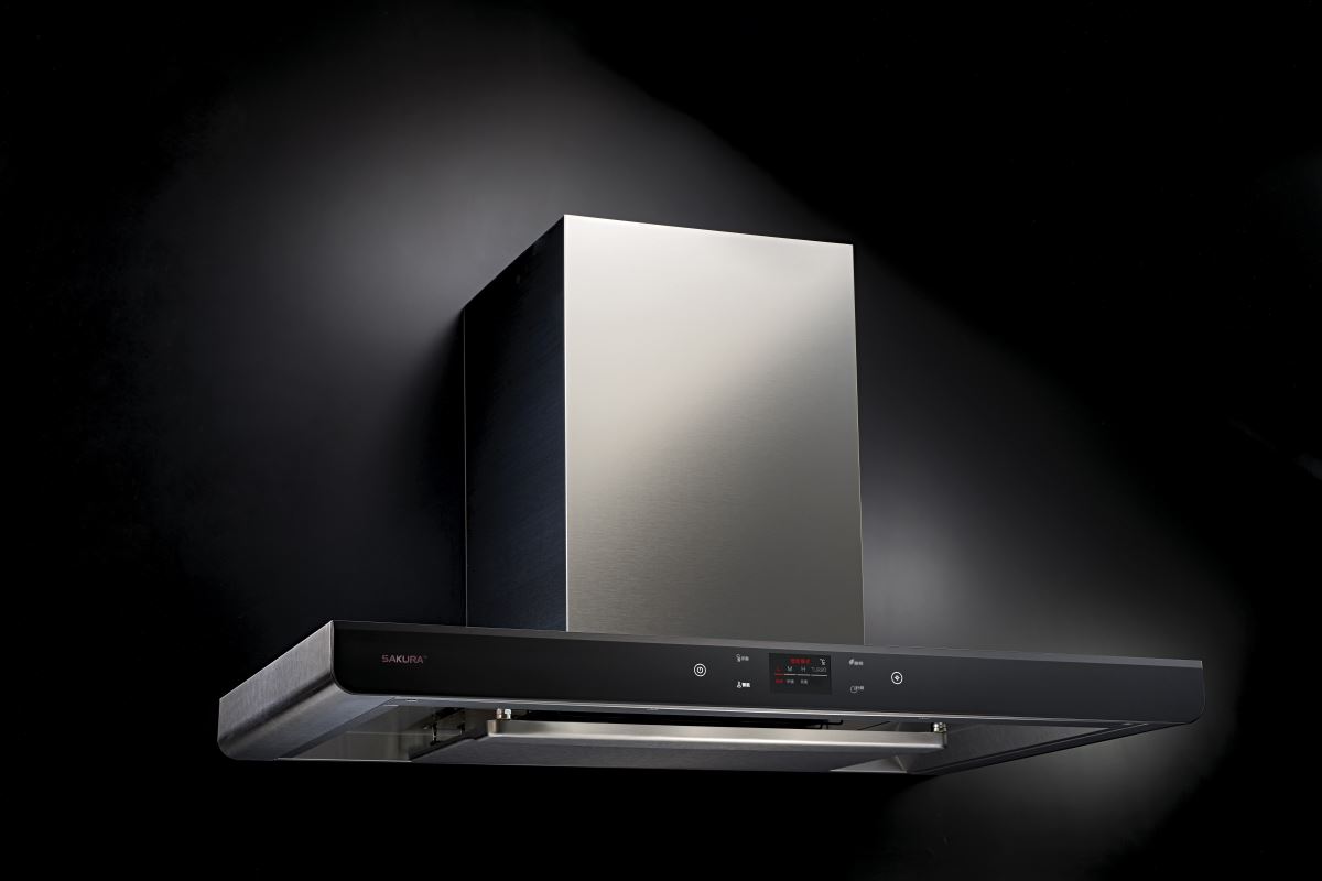 臺灣櫻花 AI 風控渦輪變頻歐化除油煙機,不只智能設計,外型以大師精湛工藝打磨,展現細膩質感。