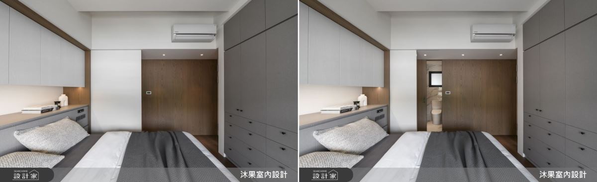 考量床區的風水問題,設計師規劃彈性拉門化為遮擋,需要時再開啟使用,不擔心壓縮空間。