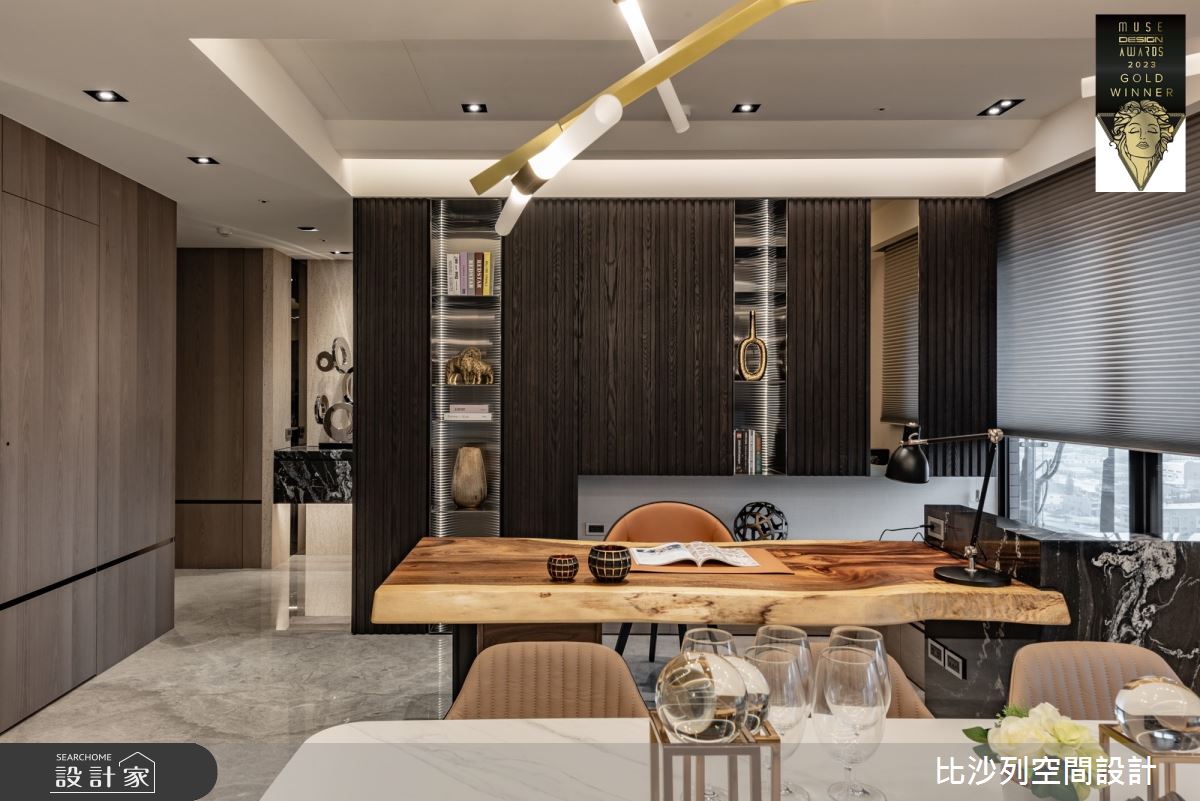 比沙列空間設計以木紋、石材為空間注入人文氣息。