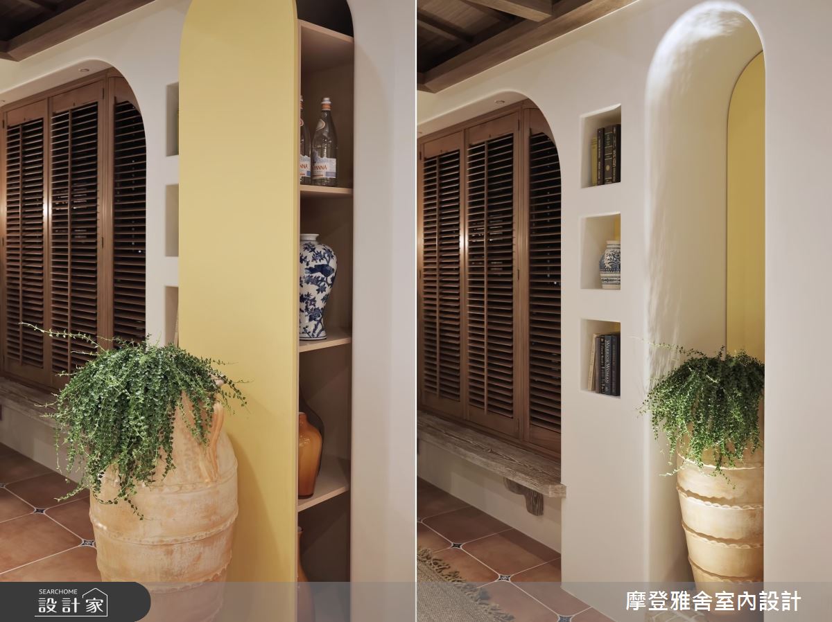 結構柱旁的收納空間亦可以推拉式收納設計，更能妥善收納重量較重、體積較大的物件。