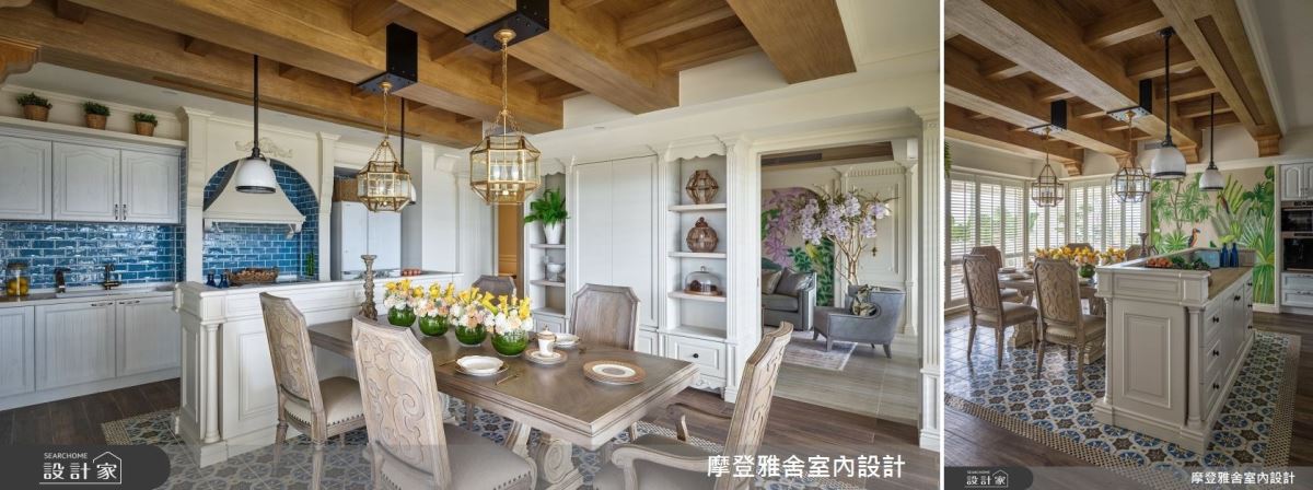 建築內外皆以明亮的藍白配色見長,諸多高低錯落的迴廊、拱門分布在每個領域的分界與過道,營造錯落有致的視覺效果。