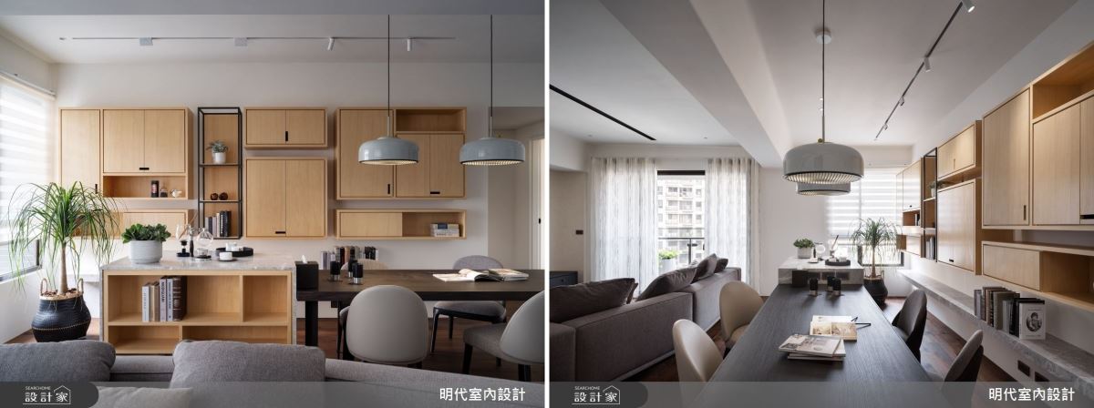 中島吧台可做為廚房機能的延伸之外，在開放式的空間中可以結合收納及展示用途，除了烹調之外更可成為居家辦公之處、也能是全家人閱讀的角落。