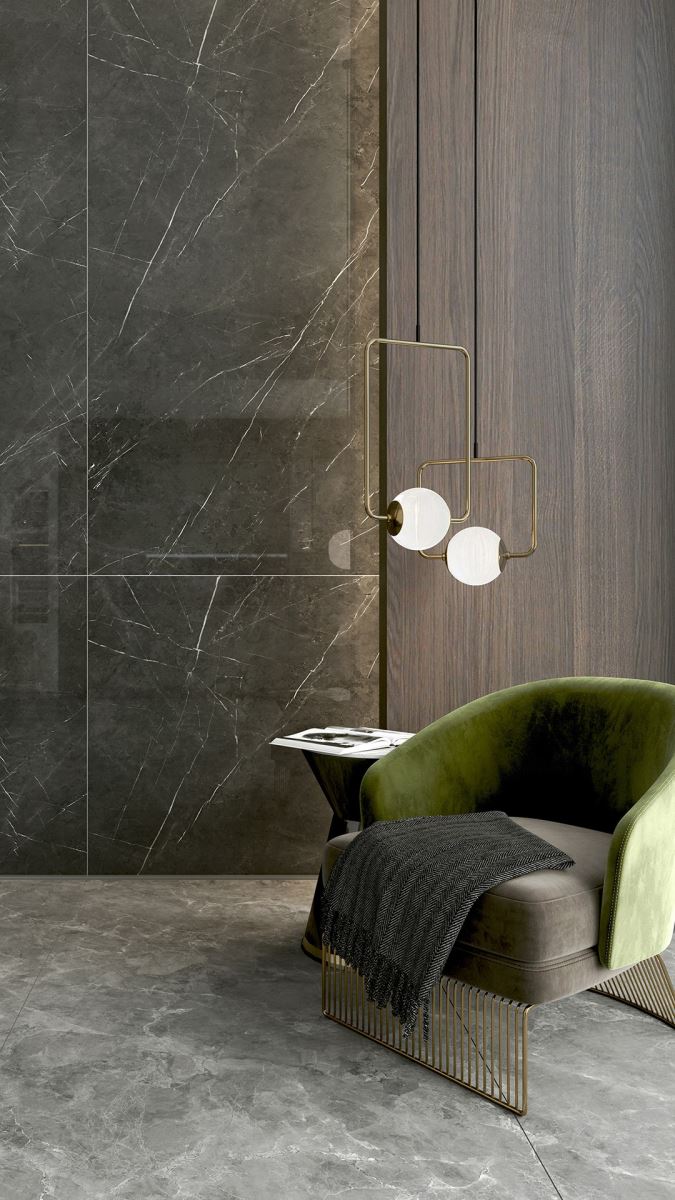 冠軍建材以嚴謹的品管控制與生產線,以及完整售後服務,提供消費者最佳的服務和信賴保障。(地面-薩瓦灰 GD918006,牆面-亞曼尼灰 DA918008)3D 示意圖