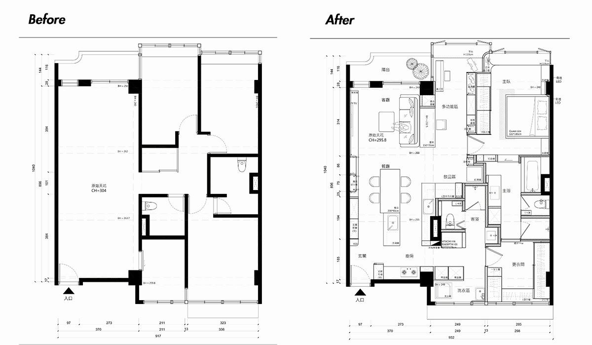 （Before+After）平面圖提供_文儀室內裝修設計。