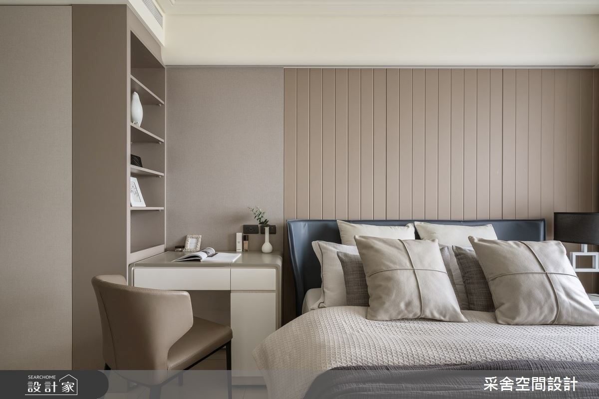 兒子房採用皮革、格柵,讓空間更為溫潤,既美觀又方便後續整理。