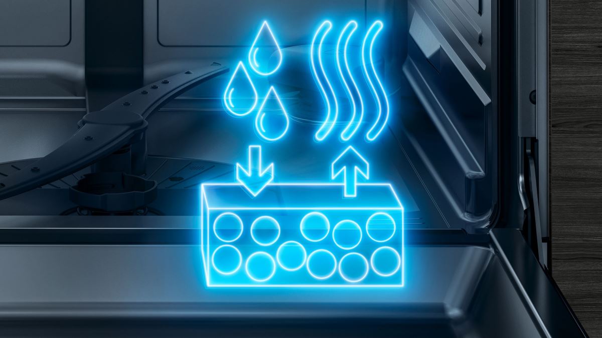 BOSCH 沸石洗碗機獨家 Zeolith® 沸石烘乾技術,採用天然礦物沸石吸濕發熱特性,常見難以烘乾的塑膠碗盤都能達到理想乾燥狀態。