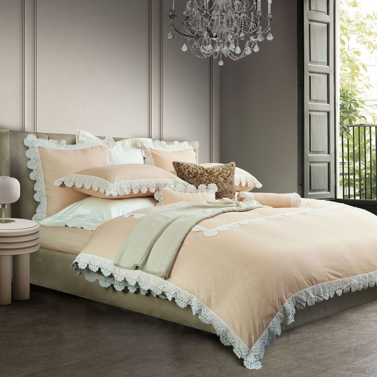 PUR貝兒公主 Belle  義大利原裝華爾天使紗  GIZA埃及超長纖棉 蕾絲寢飾  雙人四件式  週慶價79,560元