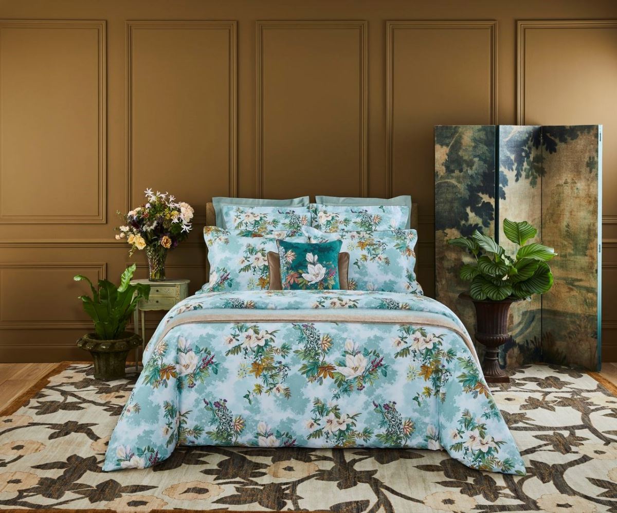 Yves Delorme綠光花境 Panorma 法國原裝100%有機長纖細棉 印花寢飾  雙人四件式  週慶價40,426元 原價47,560元